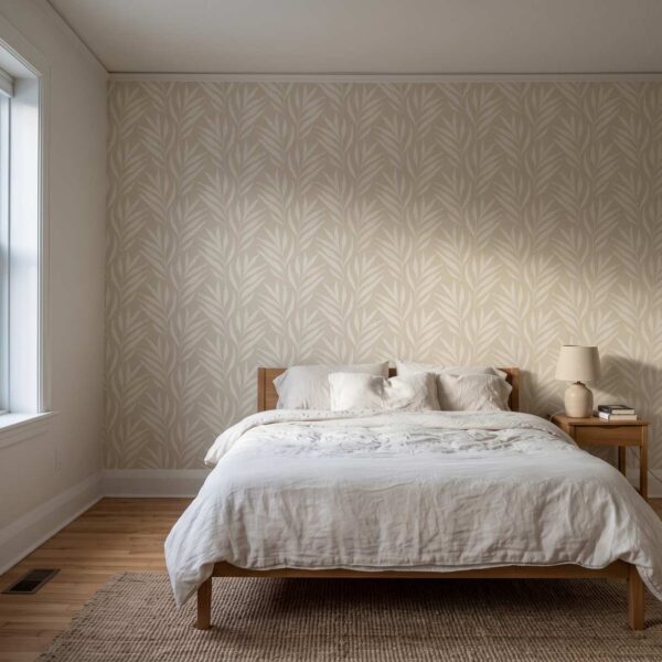 Willow Leaves in Beige Canvas