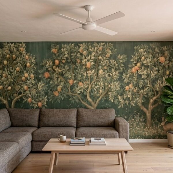 Orchard Tapestry Faded Sage shown in a living room
