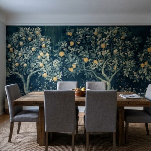 Orchard Tapestry Midnight shown in a living room