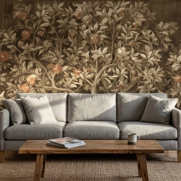 Orchard Tapestry Sepia shown in a living room