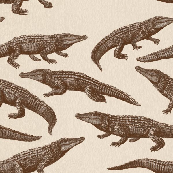 Smile Crocodile Brown, crocodiles in brown and cream wallpaper - Wallpaper Online Canada