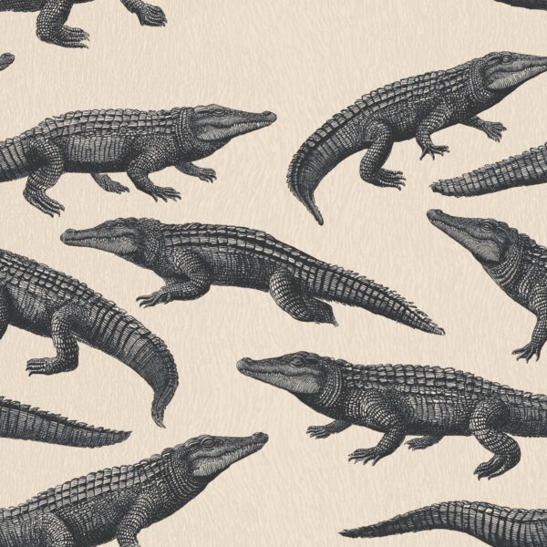Smile Crocodile Charcoal, crocodiles in charcoal and cream wallpaper - Wallpaper Online Canada