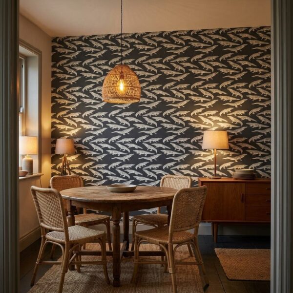 Monochrome Crocodile Shoal shown in a living room