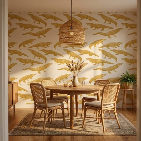 Mustard Crocodile Scatter shown in a living room