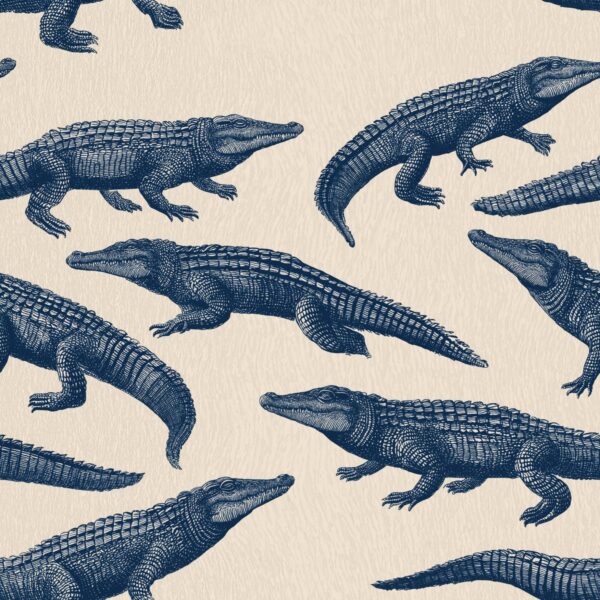 Smile Crocodile Navy, crocodile in navy and cream wallpaper - Wallpaper Online Canada