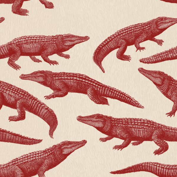 Smile Crocodile Red, crocodiles in red and cream wallpaper - Wallpaper Online Canada