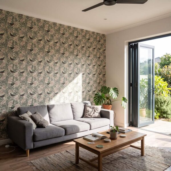 Sugarbird Parchment shown in a living room