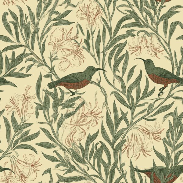 Sugarbird Butter, birds in green and rust wallpaper - Wallpaper Online Canada