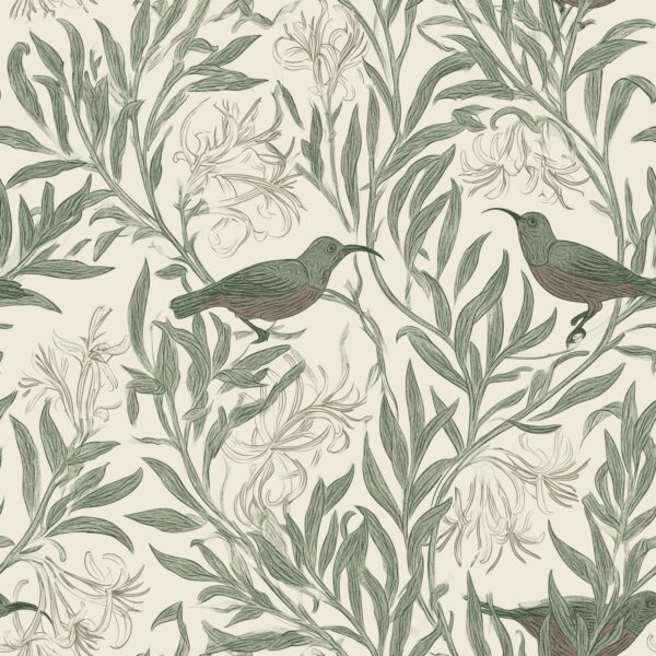 Sugarbird Sage, bird in sage green, cream and brown wallpaper - Wallpaper Online Canada