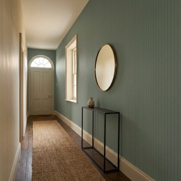 Panelled Sage Stripe shown in a living room