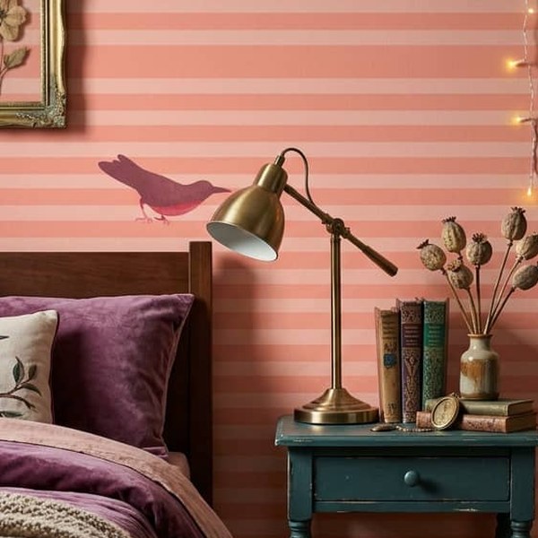 Bird Stripes Pattern wallpaper close-up on a wall