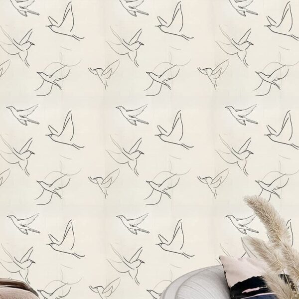 Birds in Flight Charcoal Wallpaper wallpaper close-up on a wall