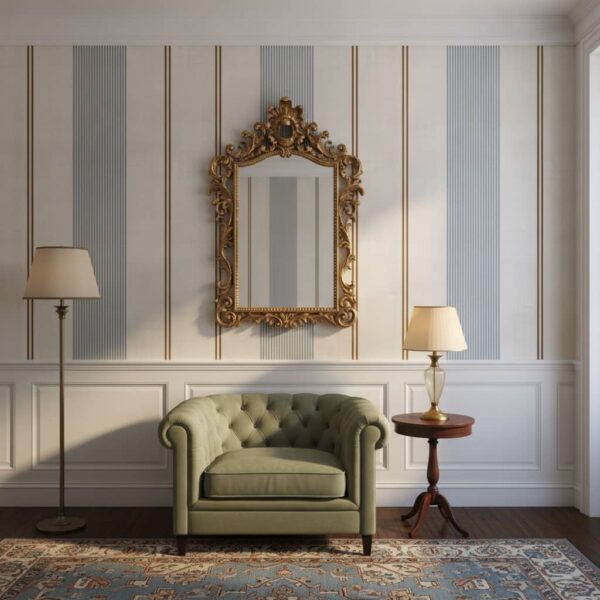 Blue and Brown Stripes Linen Look wallpaper in a Classical / Traditional room