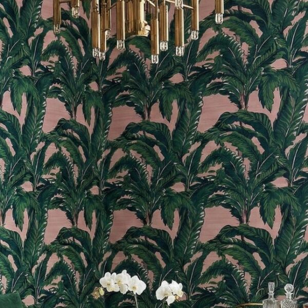 Blush Banana Leaf Wallpaper wallpaper close-up on a wall