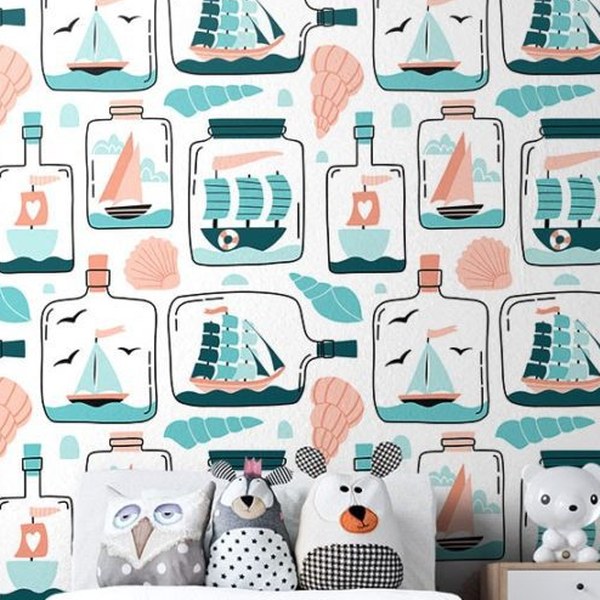 Bottles Of Boats Wallpaper wallpaper close-up on a wall
