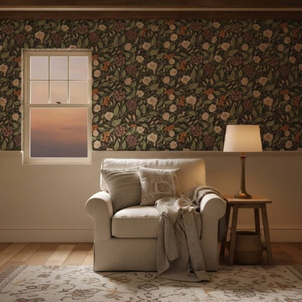 Cottage Core Florals in Autumn Colours wallpaper in a Cottage Country room
