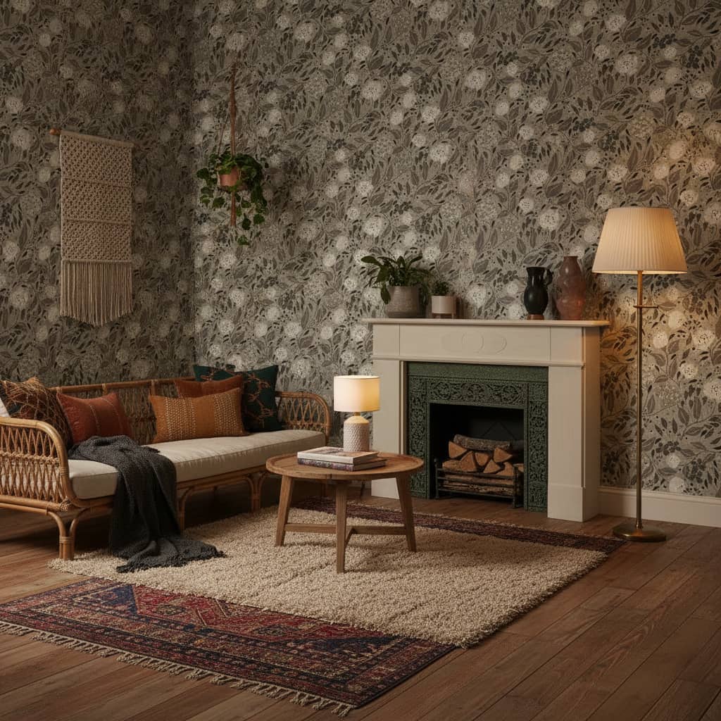 Cottage Core Florals in Muted Shades of Green and Cream - Canadian-made peel and stick wallpaper from wallpaperonline.ca -
