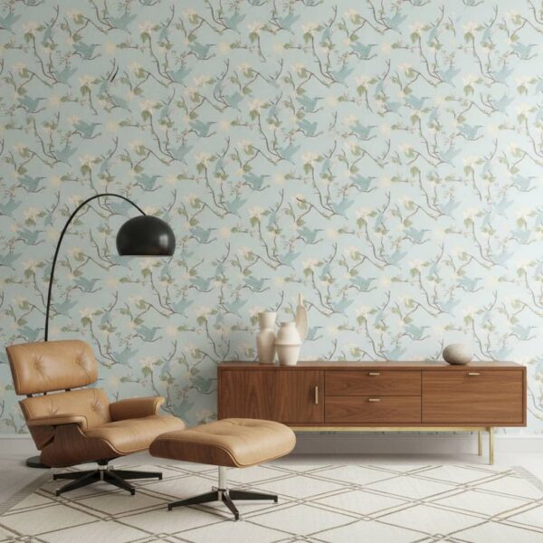 Elegant Hummingbird Chinoiserie in Blue, Pink and Yellow
