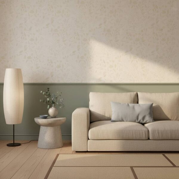 Farmhouse Spring Meadow Floral Tan on Cream - Canadian-made peel and stick wallpaper from wallpaperonline.ca - close-up