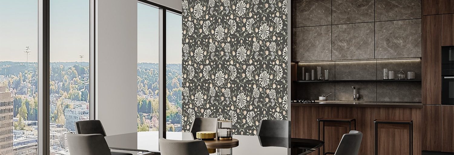 Florence Florals Dark Chocolate Wallpaper on a feature wall