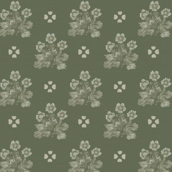 Folk Flowers Block Print in Olive Green