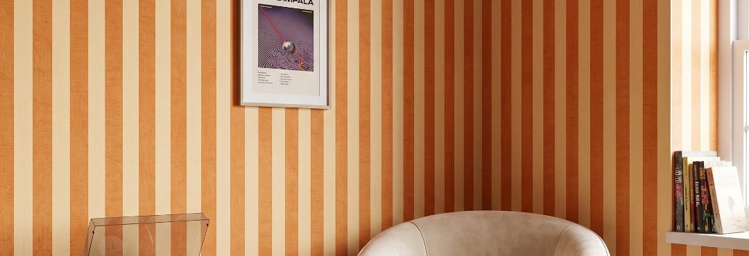 Sunwashed Stripe Wallpaper on a feature wall