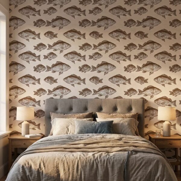 Fish Shoal Sketch shown in a bedroom