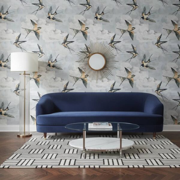 Golden Swallows Grey wallpaper in a Art Deco room