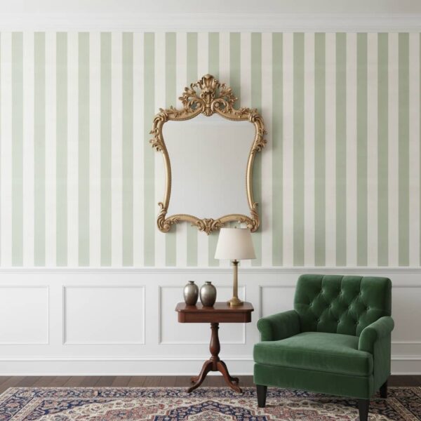 Green and White Stripes Linen Look wallpaper in a Classical / Traditional room