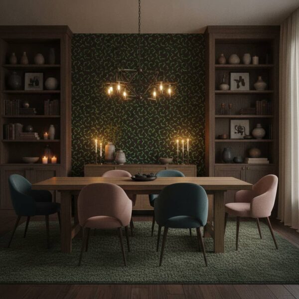 Green Chevron wallpaper in a Statement Dining Room room