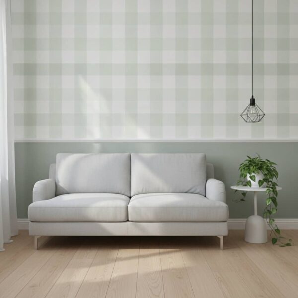 Green Gingham Plaid Linen Look - Canadian-made Kids wallpaper from Wallpaper Online Canada