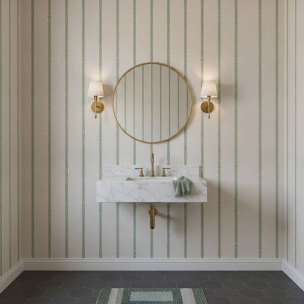 Leaf Stripes on White - Canadian-made Stripes wallpaper from Wallpaper Online Canada