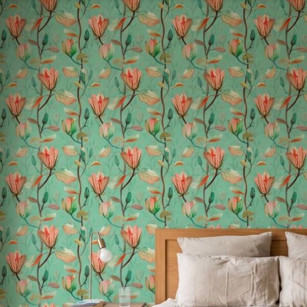Magnolia Dawn Wallpaper wallpaper close-up on a wall