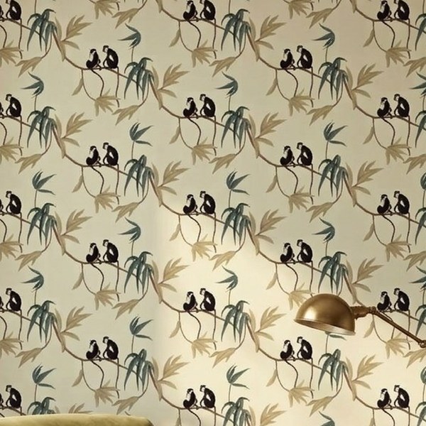 Monkey Bamboo Grove wallpaper close-up on a wall