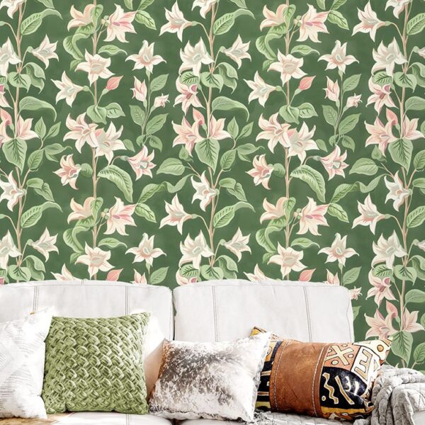 Moonflower Petit Vert Wallpaper wallpaper close-up on a wall