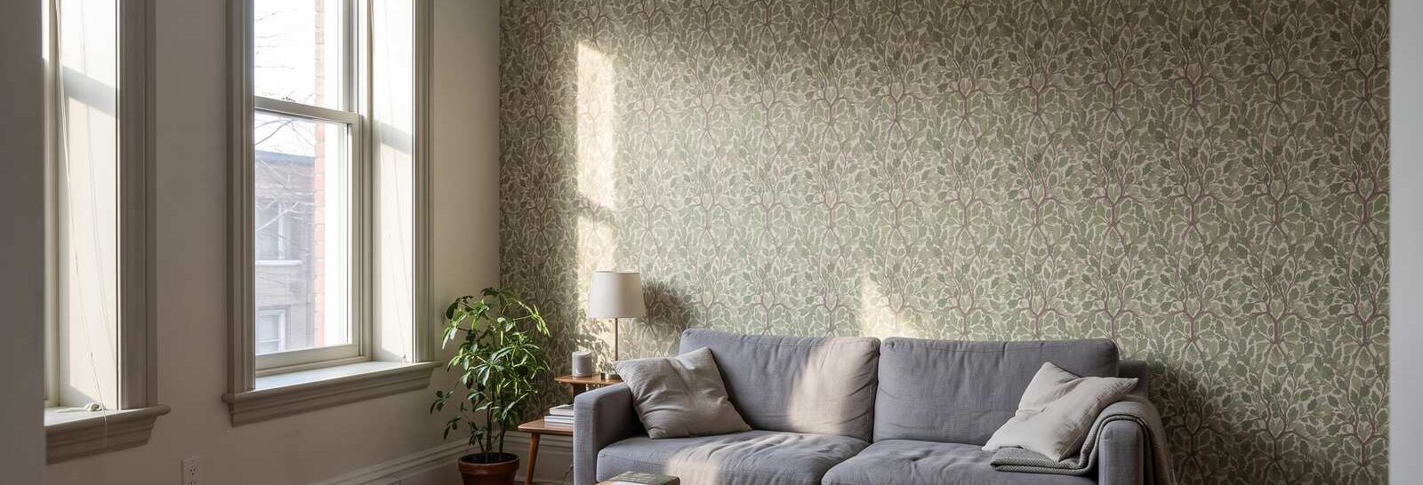 Oaks of Avalon - Watercolour in Grey Beige on a feature wall