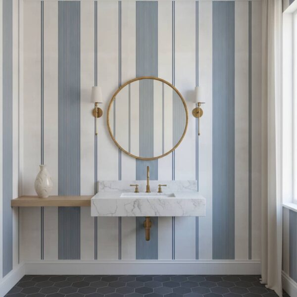 Navy Stripes - Canadian-made Coastal wallpaper from Wallpaper Online Canada