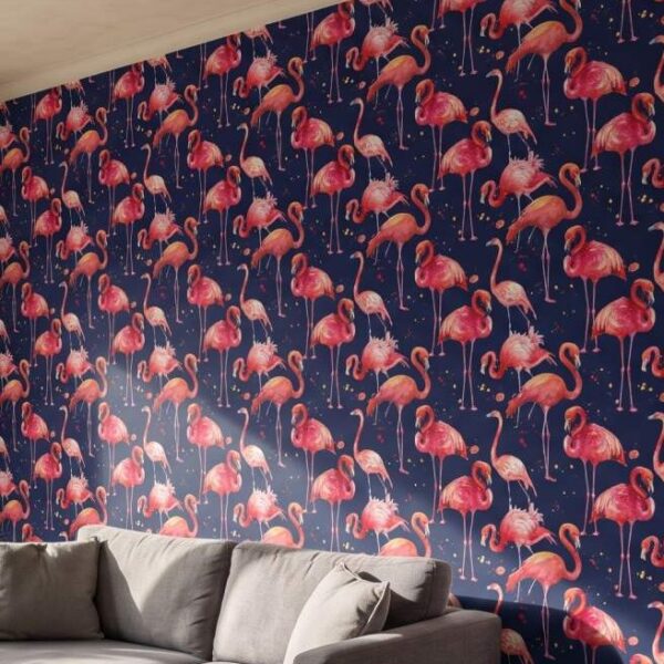 Neon Flamingo Wallpaper wallpaper close-up on a wall