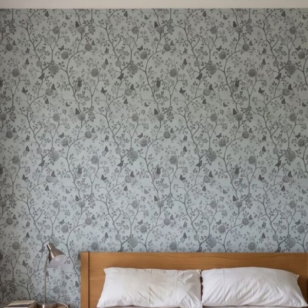 Orchard Blossom Trellis wallpaper close-up on a wall
