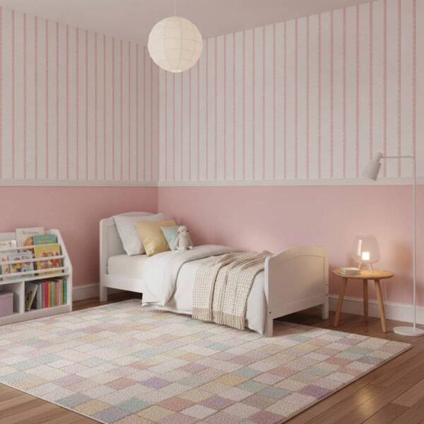 Pink Scallop Stripes Linen Look wallpaper in a Children's Room room