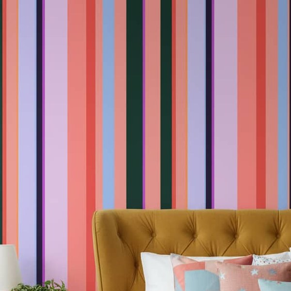 Retro Bright Stripe wallpaper close-up on a wall