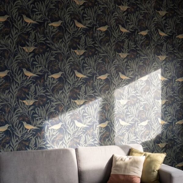 Songbird Ink wallpaper close-up on a wall