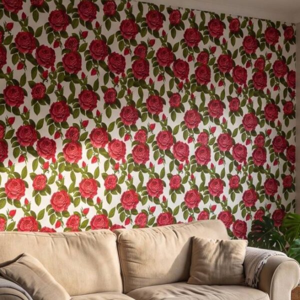 Traditional Roses Wallpaper wallpaper close-up on a wall