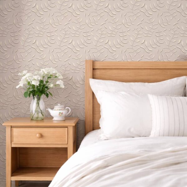 Vines and 3d Leaves on Creamy Background