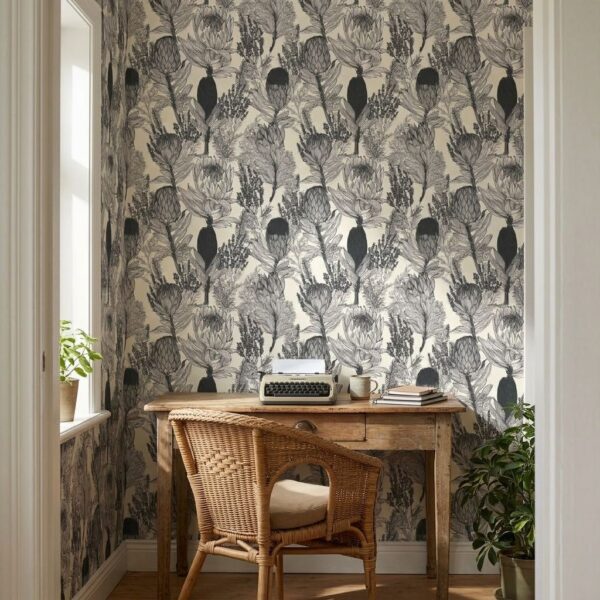 Protea Botanical Sketch shown in a living room