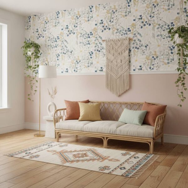 White and Blue Daisy Flowers - Canadian-made Floral wallpaper from Wallpaper Online Canada