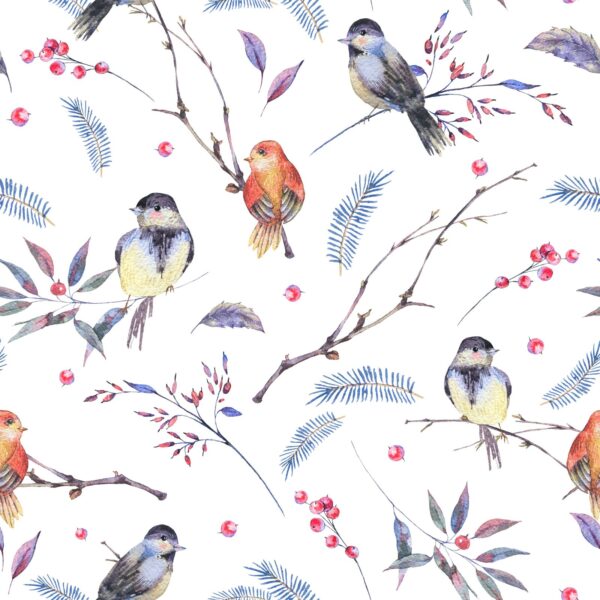 Winter Birds & Berries Wallpaper