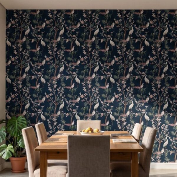Zircon Designer Stork Wallpaper wallpaper close-up on a wall