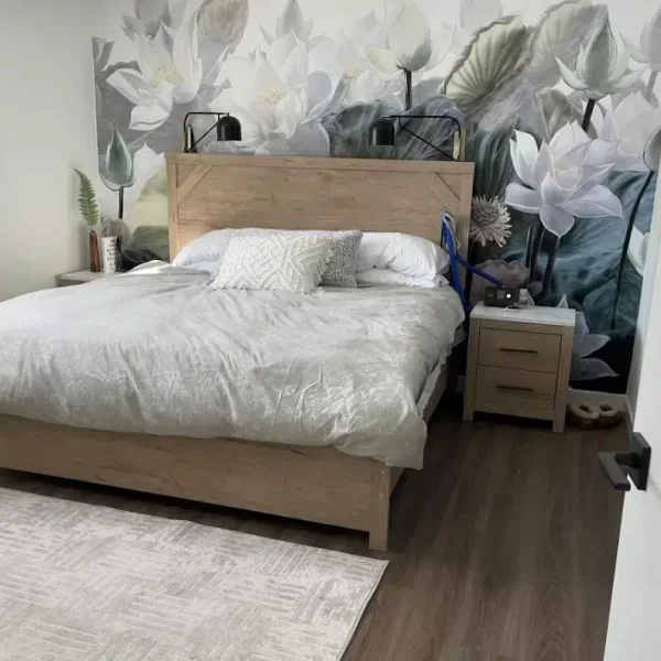 Kevin from Manitoba changed the whole feeling of his bedroom with our Trumpets wallpaper mural